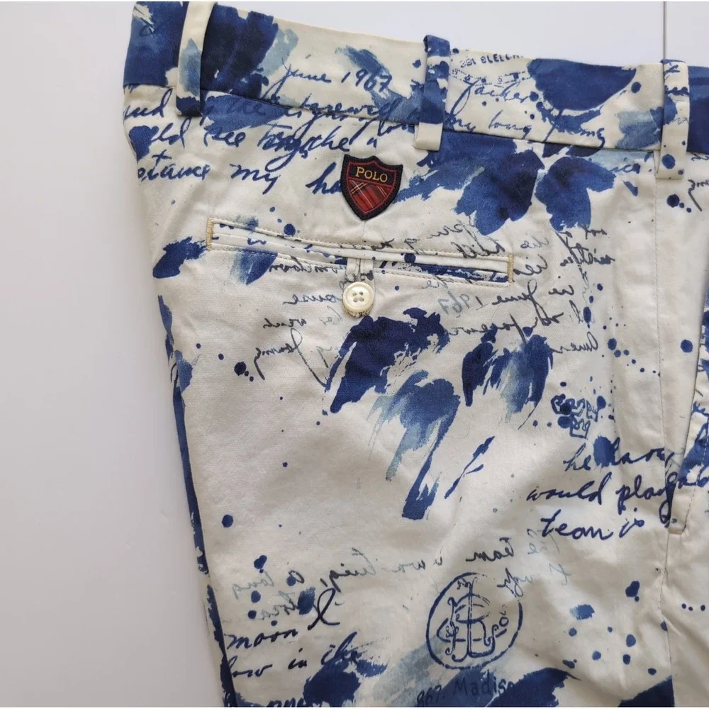 Polo Ralph Lauren Golf Shorts Mens 36 Magnolia Lane Blue Script Floral Luxury